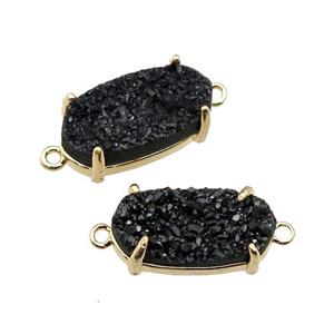 black Druzy Quartz connector, oval, approx 6-13mm