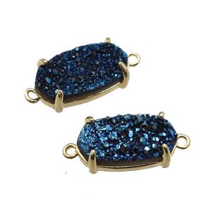 blue Druzy Quartz connector, oval, approx 6-13mm