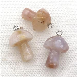 Sakura Cherry Agate mushroom pendant, approx 15-20mm