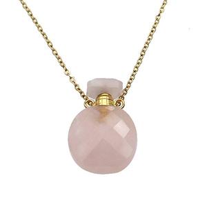 pink Rose Quartz perfume bottle Necklace, approx 15-20mm