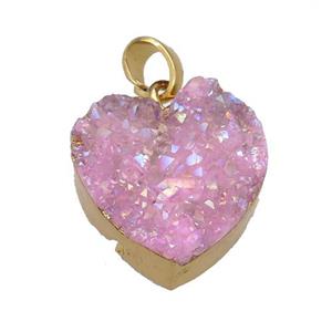 Quartz Druzy Heart Pendant AB-Color Gold Plated, approx 20mm