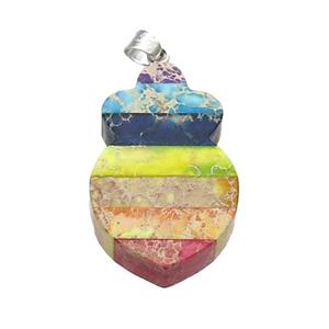 Rainbow Imperial Jasper Shield Chakra Pendant , approx 17-26mm