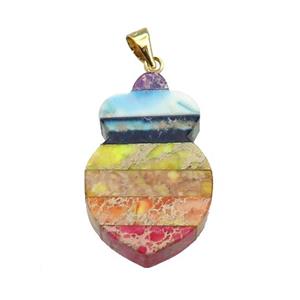 Rainbow Imperial Jasper Shield Pendant, approx 17-26mm