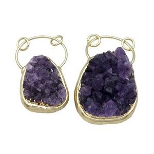 Amethyst Druzy Pendant Freeform Gold Plated, approx 30-45mm