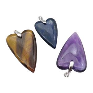 Mixed Gemstone Heart Pendant, approx 20-30mm