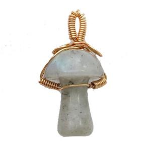 Labradorite Mushroom Pendant Wire Wrapped, approx 18-28mm