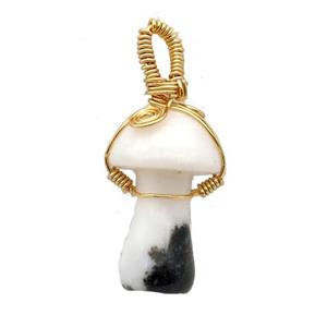 White Black Jasper Mushroom Pendant Wire Wrapped, approx 18-28mm