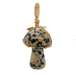 Black Dalmatian Jasper Mushroom Pendant Wire Wrapped, approx 18-28mm