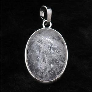 Clear Quartz Oval Pendant Platinum Plated, approx 18x25mm