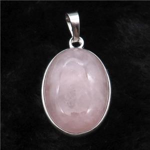 Pink Rose Quartz Oval Pendant Platinum Plated, approx 18x25mm