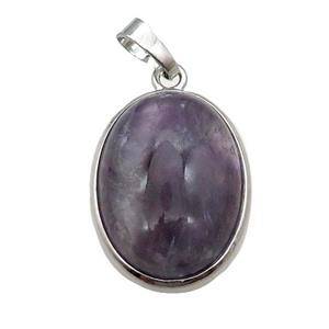 Purple Amethyst Oval Pendant Platinum Plated, approx 18x25mm