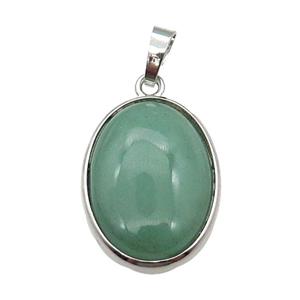 Green Aventurine Oval Pendant Platinum Plated, approx 18x25mm