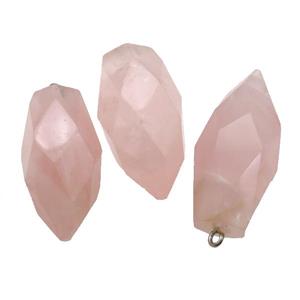 Pink Rose Quartz Bullet Pendant Faceted, approx 15-33mm