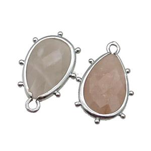 Peach Sunstone Teardrop Pendant Faceted Platinum Plated, approx 10-18mm