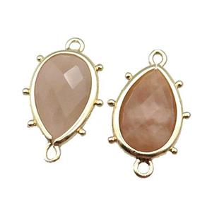 Peach Sunstone Connector Faceted Teardrop Gold Plated, approx 10-18mm