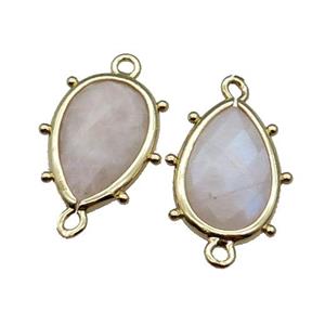 White Rainbow Moonstone Connector Faceted Teardrop Gold Plated, approx 10-18mm