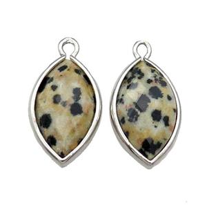 Black Dalmatian Jasper Eye Pendant Faceted Platinum Plated, approx 11-18mm