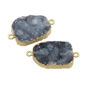 Quartz Druzy Connector Natural Color Freeform Gold Plated, approx 18-25mm