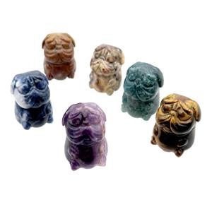 Mix Gemstone Sharpei Dog No Hole, approx 22-30mm