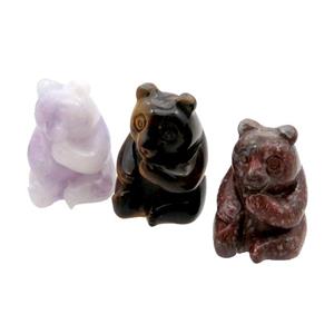 Mix Gemstone Bear No Hole, approx 17-30mm