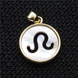 White MOP Shell Circle Pendant Zodiac Taurus Gold Plated, approx 14mm dia