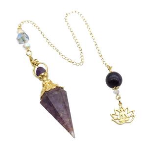 Purple Amethyst Chips Resin Pendulum Pendant Chakra Gold Plated, approx 20-60mm, 12mm, 17mm, 20cm chain