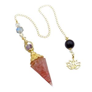 Pink Rose Quartz Chips Resin Pendulum Pendant Chakra Gold Plated, approx 20-60mm, 12mm, 17mm, 20cm chain