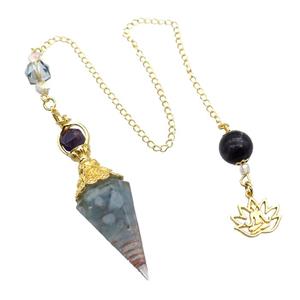 Blue Aqumarine Chips Resin Pendulum Pendant Chakra Gold Plated, approx 20-60mm, 12mm, 17mm, 20cm chain