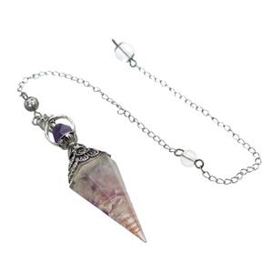 Fluorite Chips Resin Pendulum Pendant Antique Silver, approx 20-60mm, 6mm, 20cm chain