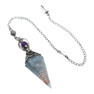 Blue Aquamarine Chips Resin Pendulum Pendant Antique Silver, approx 20-60mm, 6mm, 20cm chain