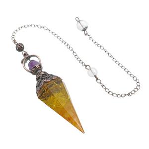 Yellow Citrine Chips Resin Pendulum Pendant Antique Red, approx 20-60mm, 6mm, 20cm chain