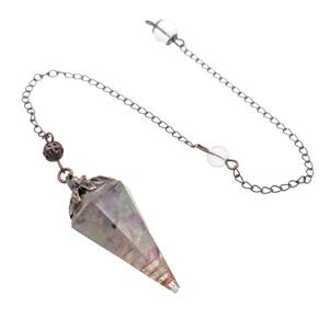 Multicolor Fluorite Chips Resin Pendulum Pendant Antique Red, approx 20-40mm, 20cm chain