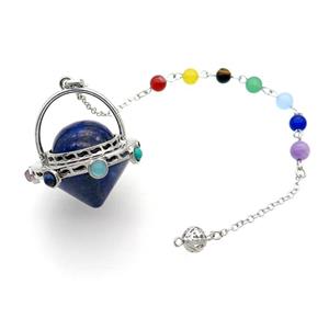 Blue Lapis Lazuli Pendulum Pendant Chakra Platinum Plated, approx 35mm, 18cm chain