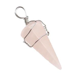 Pink Rose Quartz Pendulum Pendant Wire Wrapped, approx 18-35mm