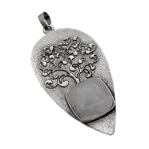 Alloy Arrowhead Pendant Tree Pave Clear Quartz Antique Silver, approx 30-58mm