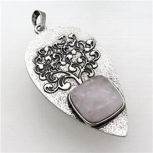 Alloy Arrowhead Pendant Tree Pave Rose Quartz Antique Silver, approx 30-58mm