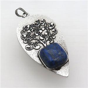 Alloy Arrowhead Pendant Tree Pave Lapis Antique Silver, approx 30-58mm