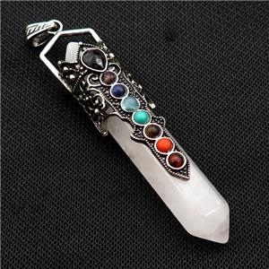 White Crystal Quartz Prism Pendant Alloy Chakra Antique Silver, approx 14-75mm