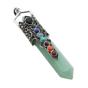 Green Aventurine Prism Pendant Alloy Chakra Antique Silver, approx 14-75mm