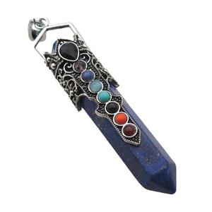 Blue Lapis Lazuli Prism Pendant Alloy Chakra Antique Silver, approx 14-75mm