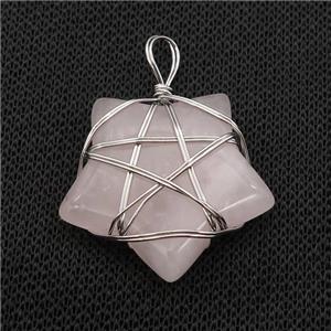 Pink Rose Quartz Star Pendant Wire Wrapped, approx 30mm