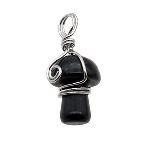 Black Onyx Agate Mushroom Pendant Wire Wrapped, approx 15-20mm