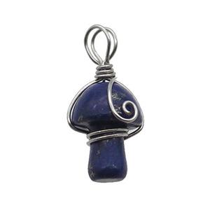 Blue Lapis Lazuli Mushroom Pendant Wire Wrapped, approx 15-20mm