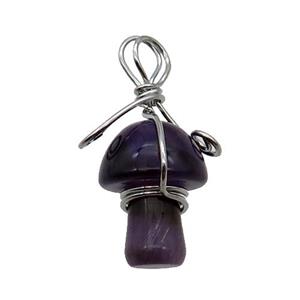 Purple Amethyst Mushroom Pendant Wire Wrapped, approx 15-20mm