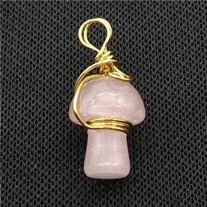 Pink Rose Quartz Mushroom Pendant Wire Wrapped, approx 15-20mm