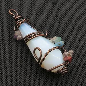 White Opalite Teardrop Pendant Wire Wrapped, approx 22-53mm