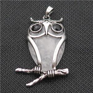 Clear Quartz Owl Pendant Alloy Antique Silver, approx 25-50mm