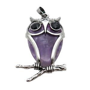 Purple Amethyst Owl Pendant Alloy Antique Silver, approx 25-50mm