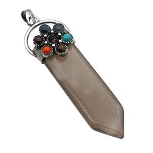 Gray Agate Arrowhead Pendant Chakra Antique Silver, approx 17-50mm