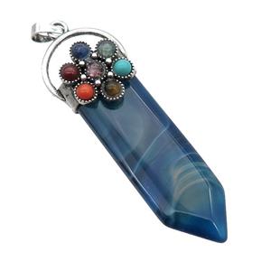 Blue Dye Agate Arrowhead Pendant Chakra Antique Silver, approx 17-50mm